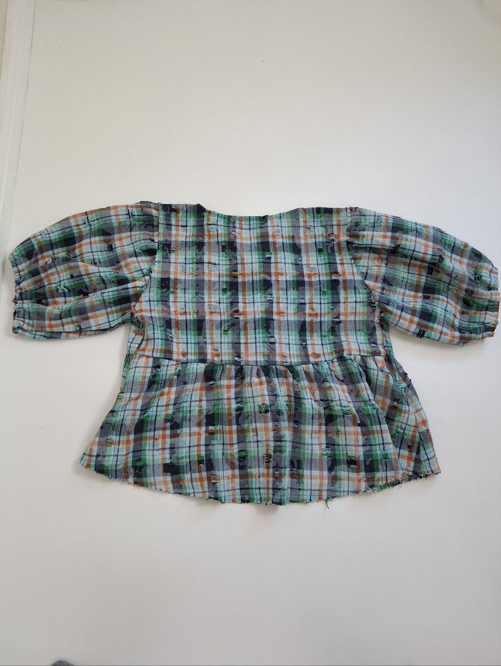 Oli & Hali "Bow It Goes" Plaid Puff Sleeve Tie Front Peplum Top XL - Picture 7 of 12